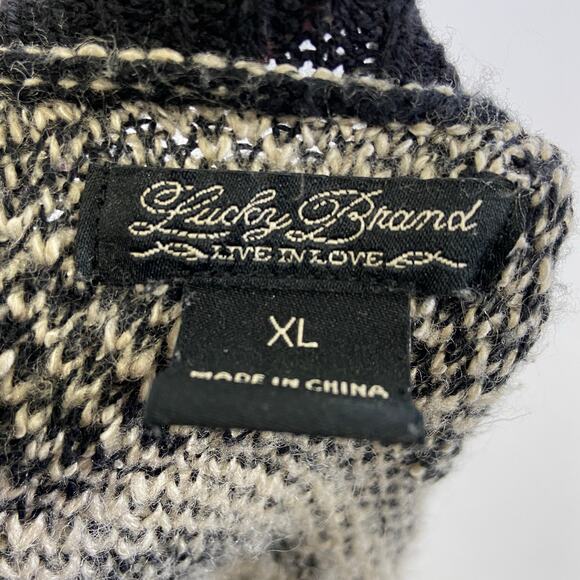 Lucky Brand Long Cardigan Sweater Black Gray Geometric Tribal Aztec Overcoat XL - Picture 6 of 12